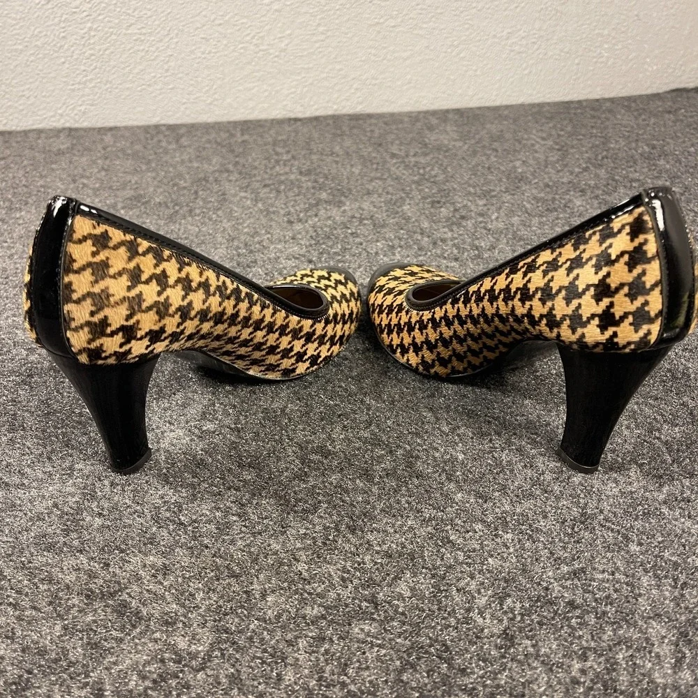 Massimo Baldi Houndstooth Calf Hair Pumps Womens 8.5 Black Cap Toe Heels Italy